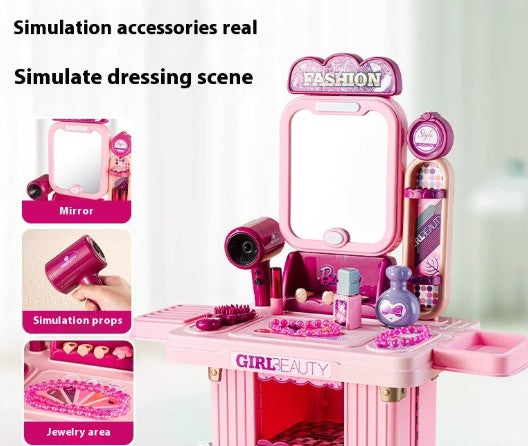 2 in 1 beauty vanity suitcase for kids with mirror lights and accessories