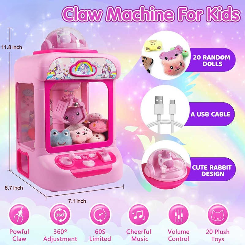Citygo Mini Unicorn Claw Machine — USB/Battery Powered Arcade Toy with Plush Dolls (20 pcs) - 198901 | CityGo