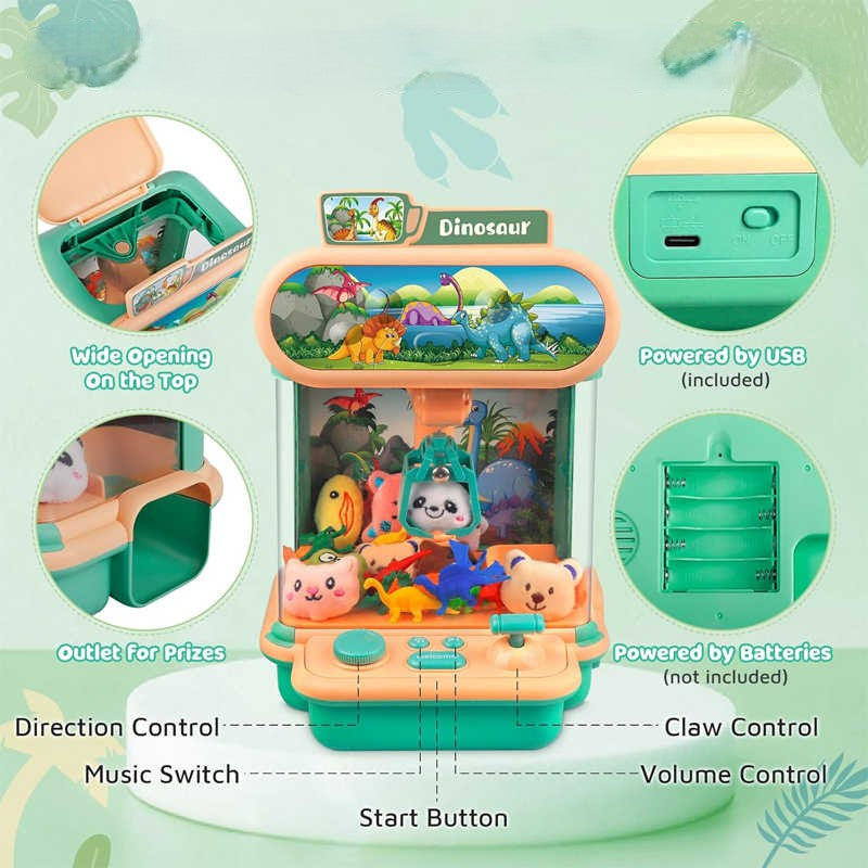 Citygo Mini Dinosaur Claw Machine — USB/Battery Powered Arcade Toy with Plush & Dino Prizes - 198903 Orange | CityGo
