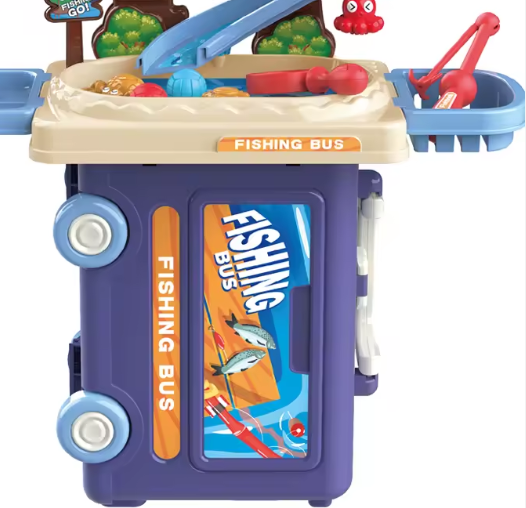 portable bus case that opens into fishing table for kids