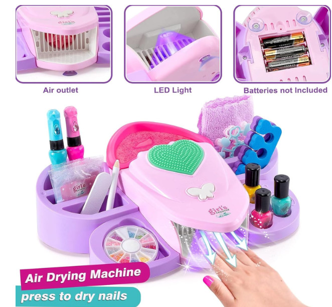 kids nail art studio with air dry machine and polishes
