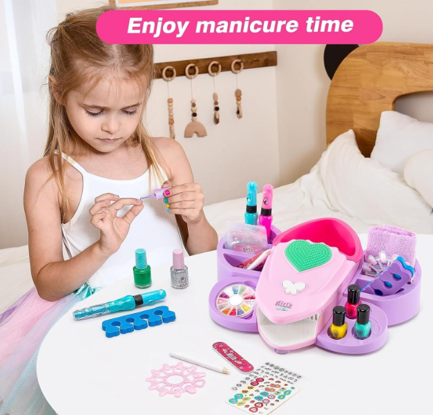 kids nail art studio with air dry machine and polishes