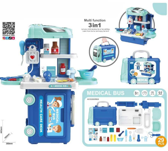 medical bus doctor playset 29 pieces portable case