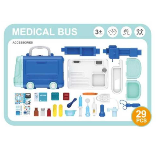 medical bus doctor playset 29 pieces portable case