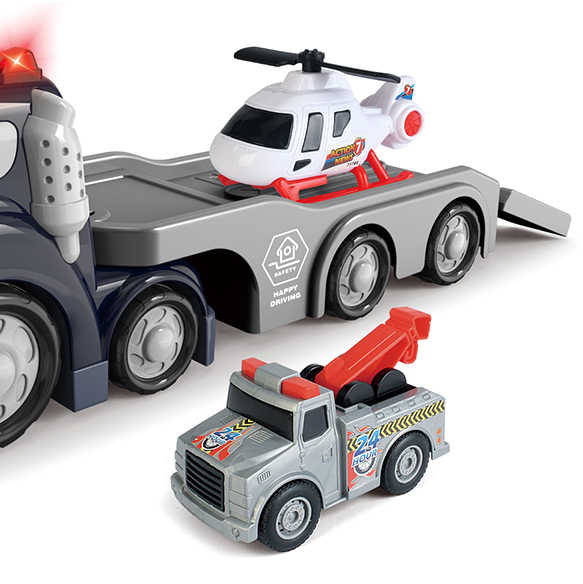 Police 3-in-1 truck playset with tow truck and helicopter, lights and sounds