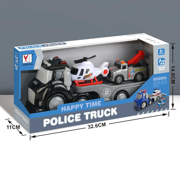 Police 3-in-1 truck playset with tow truck and helicopter, lights and sounds