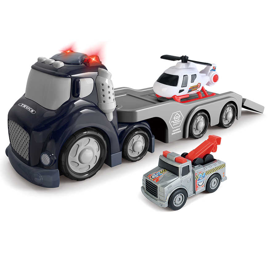 Police 3-in-1 truck playset with tow truck and helicopter, lights and sounds