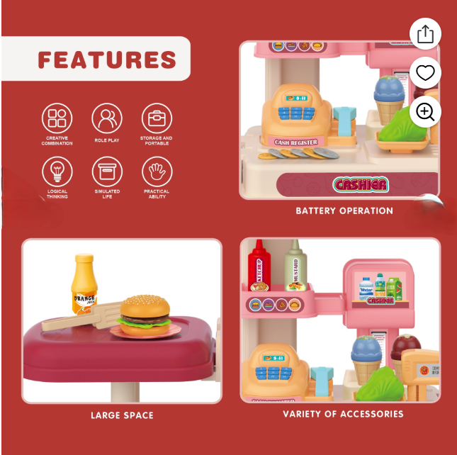 Kids Supermarket Playset – Cash Register & 46 Accessories (Ages 3+) | C651882 | CityGo