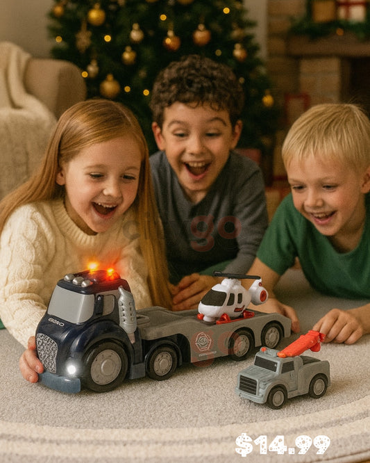 Police 3-in-1 Truck Playset – XL Transporter with Tow Truck & Helicopter, Lights & Sounds (Ages 3+) | 202725 | CityGo