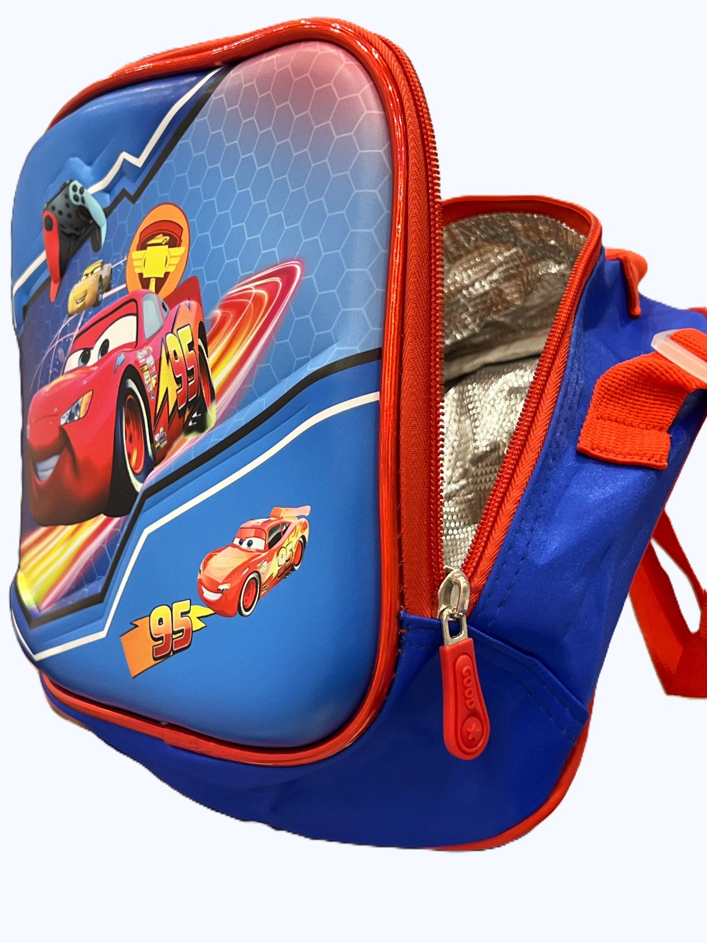 3-in-1 Detachable Trolley Schoolbag Set for Kids – Rolling Backpack with Lunch Bag & Pencil Case - 25-16106-13 Cars