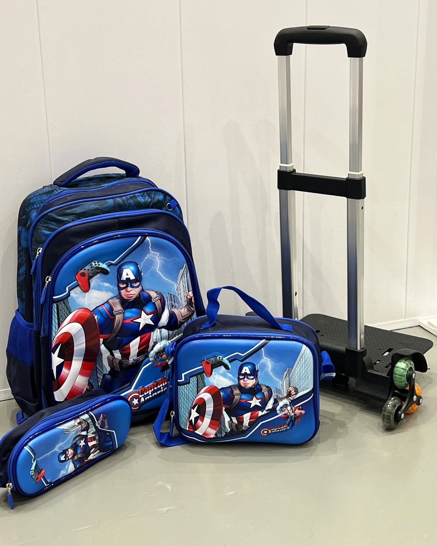 3-in-1 Detachable Trolley Schoolbag Set for Kids – Rolling Backpack with Lunch Bag & Pencil Case - 25-16106-4 Iron