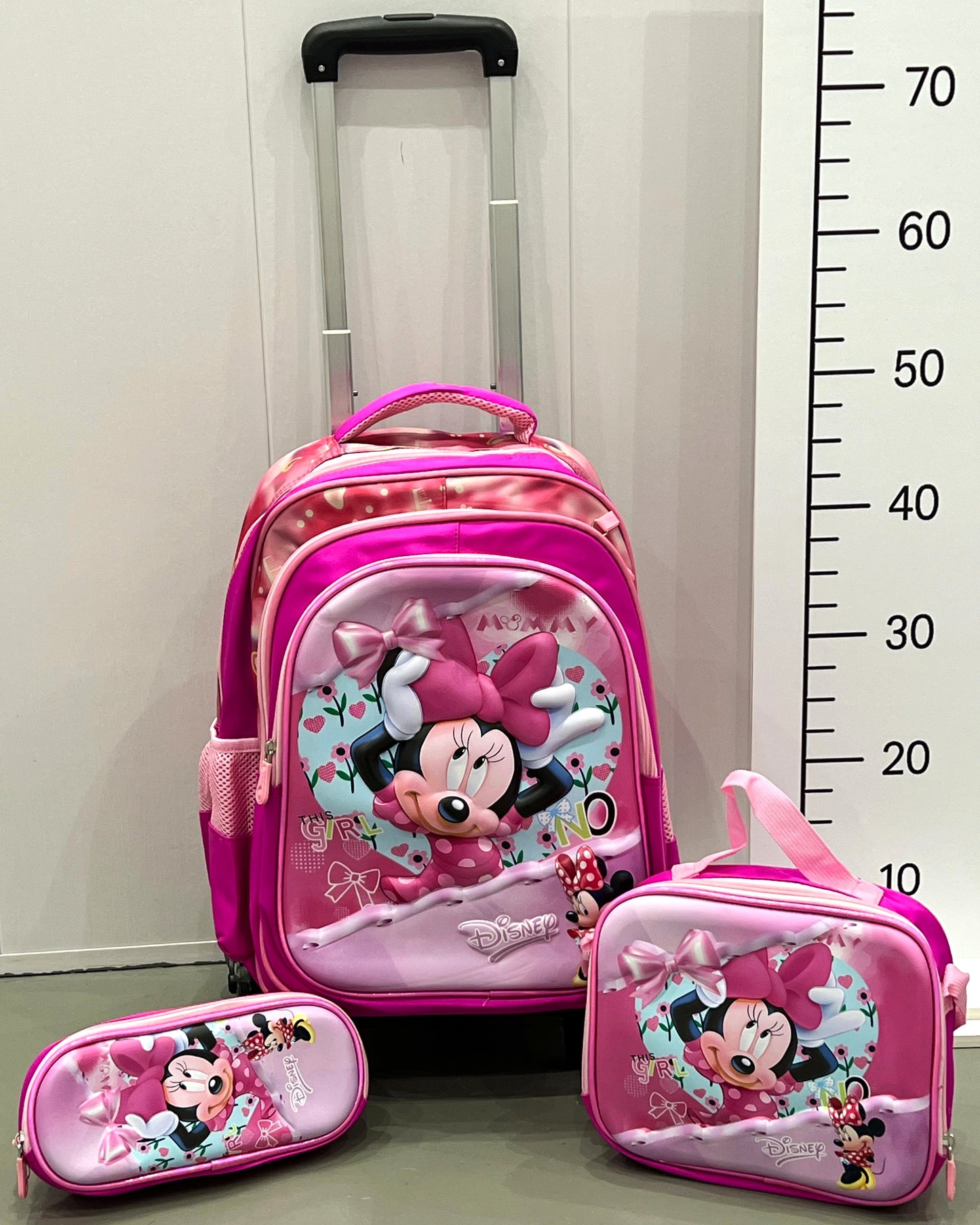 3-in-1 Detachable Trolley Schoolbag Set for Kids – Rolling Backpack with Lunch Bag & Pencil Case - 25-16106-5 Minnie
