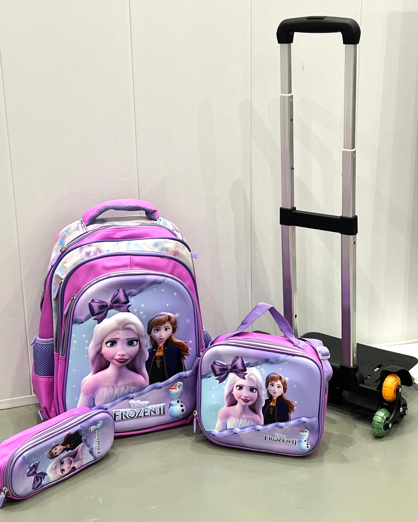 3-in-1 Detachable Trolley Schoolbag Set for Kids – Rolling Backpack with Lunch Bag & Pencil Case - 25-16106-6 Ice Princesses