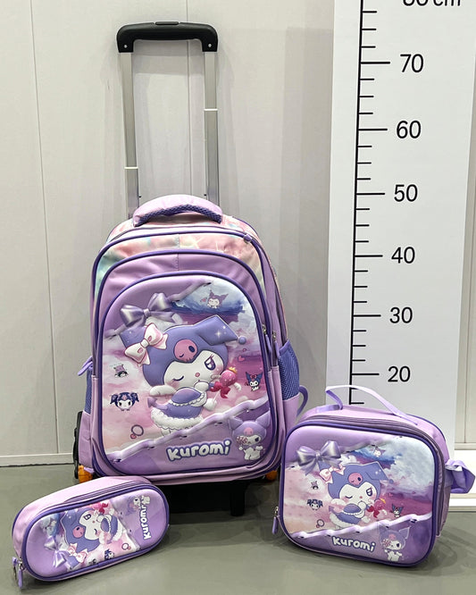 3-in-1 Detachable Trolley Schoolbag Set for Kids – Rolling Backpack with Lunch Bag & Pencil Case - 25-16106-7 Anime