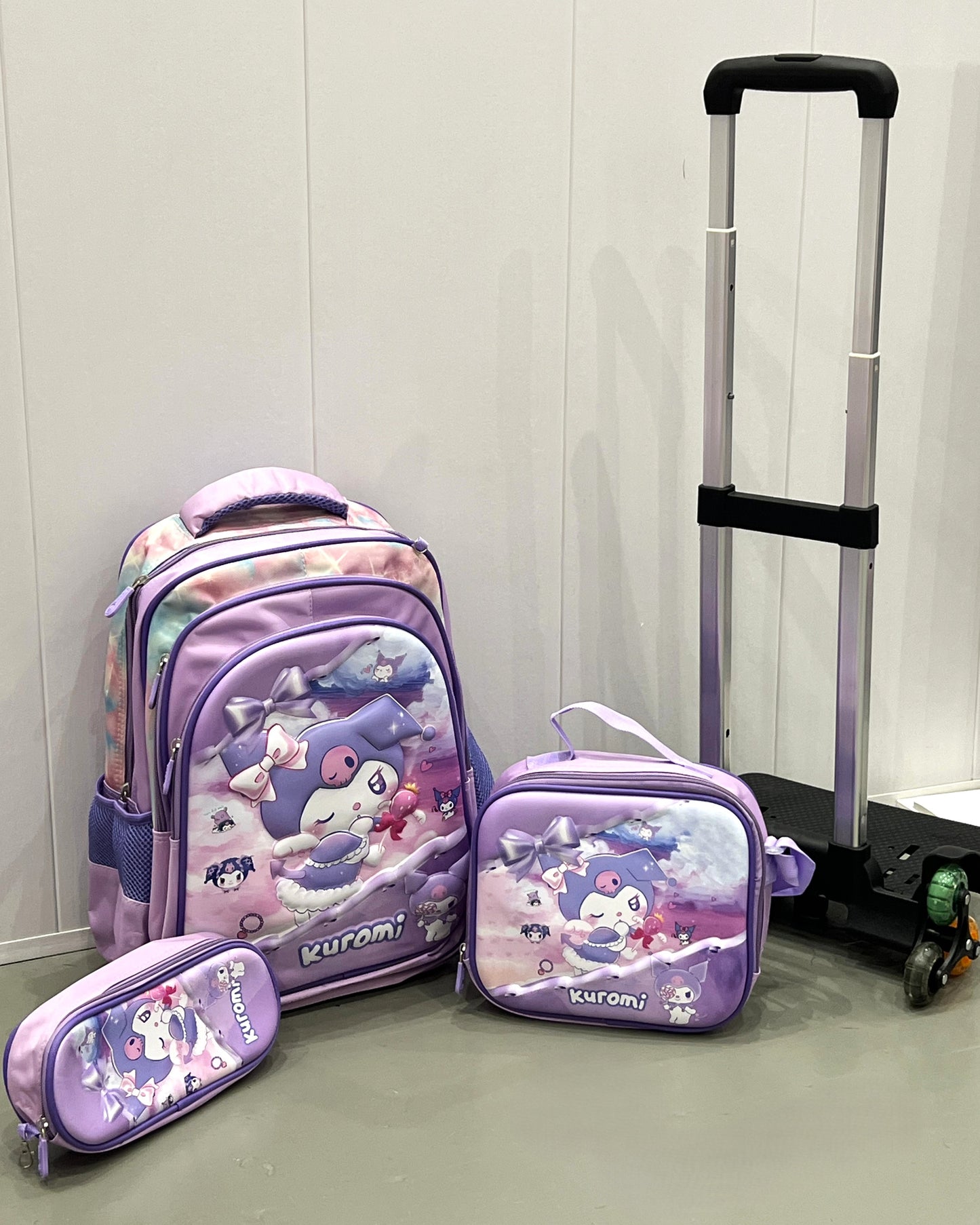3-in-1 Detachable Trolley Schoolbag Set for Kids – Rolling Backpack with Lunch Bag & Pencil Case - 25-16106-7 Anime