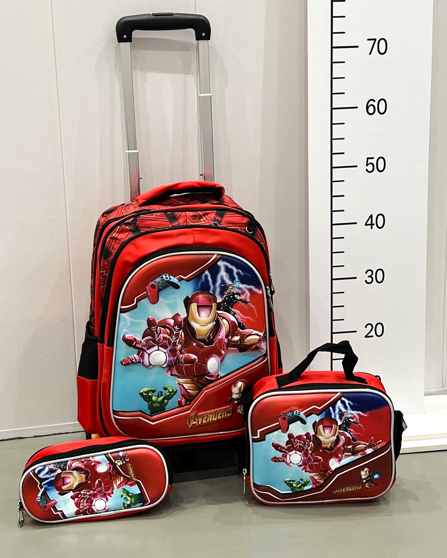 3-in-1 Detachable Trolley Schoolbag Set for Kids – Rolling Backpack with Lunch Bag & Pencil Case - 25-16106-8 Iron