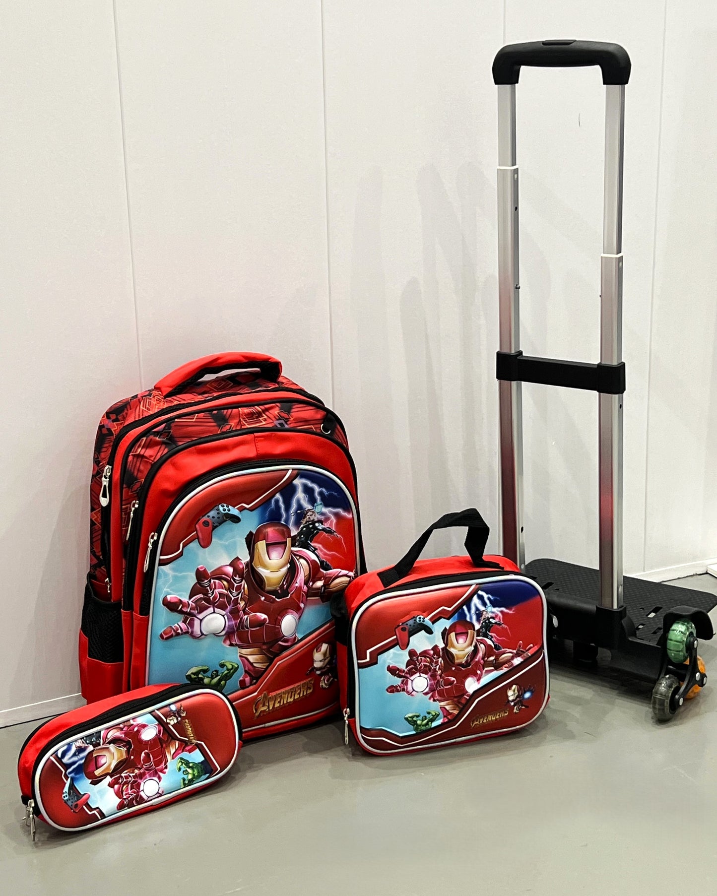 3-in-1 Detachable Trolley Schoolbag Set for Kids – Rolling Backpack with Lunch Bag & Pencil Case - 25-16106-8 Iron