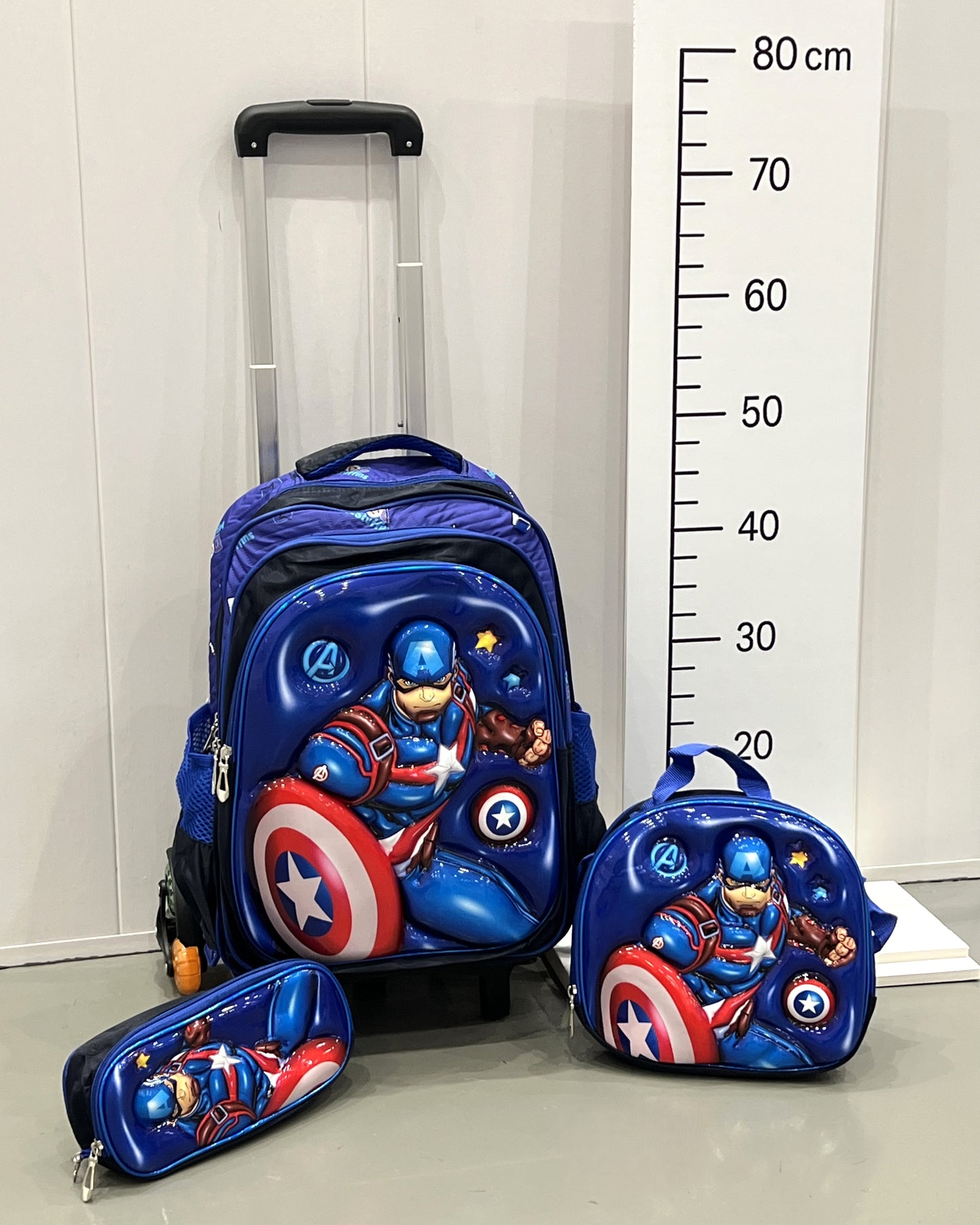 3-in-1 Detachable Trolley Schoolbag Set for Kids – Rolling Backpack with Lunch Bag & Pencil Case - 25-16210-13 Captain