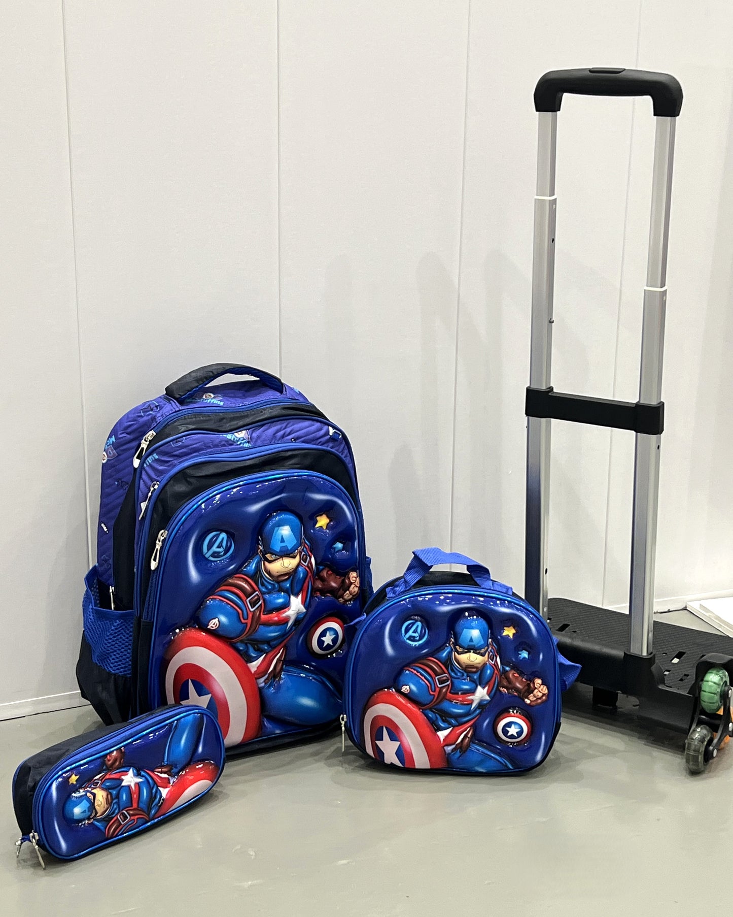 3-in-1 Detachable Trolley Schoolbag Set for Kids – Rolling Backpack with Lunch Bag & Pencil Case - 25-16210-13 Captain