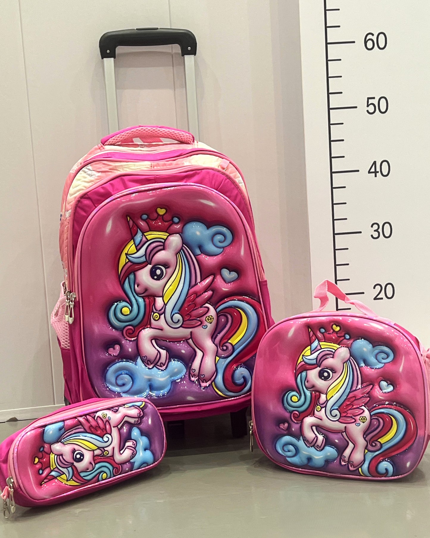 3-in-1 Detachable Trolley Schoolbag Set for Kids – Rolling Backpack with Lunch Bag & Pencil Case - 25-16210-14 Unicorn