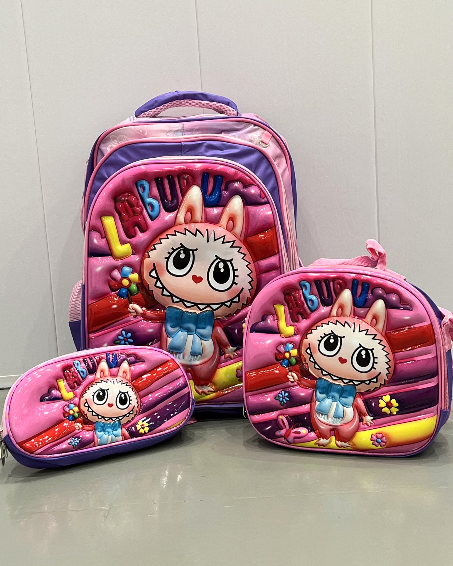 3-in-1 Detachable Trolley Schoolbag Set for Kids – Rolling Backpack with Lunch Bag & Pencil Case - 25-16210-17 Cute Monster