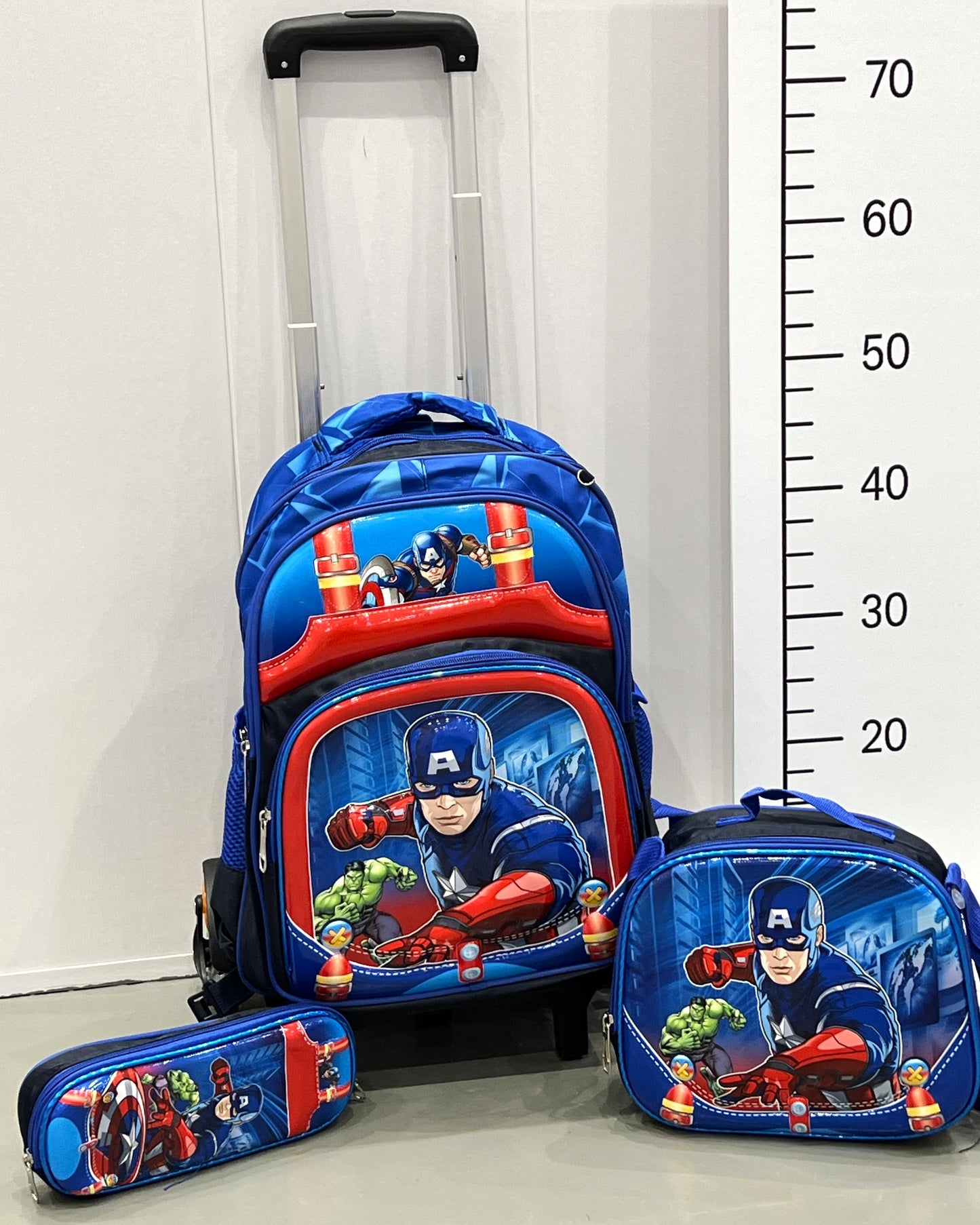 3-in-1 Detachable Trolley Schoolbag Set for Kids – Rolling Backpack with Lunch Bag & Pencil Case - 25-16210-1 Captain