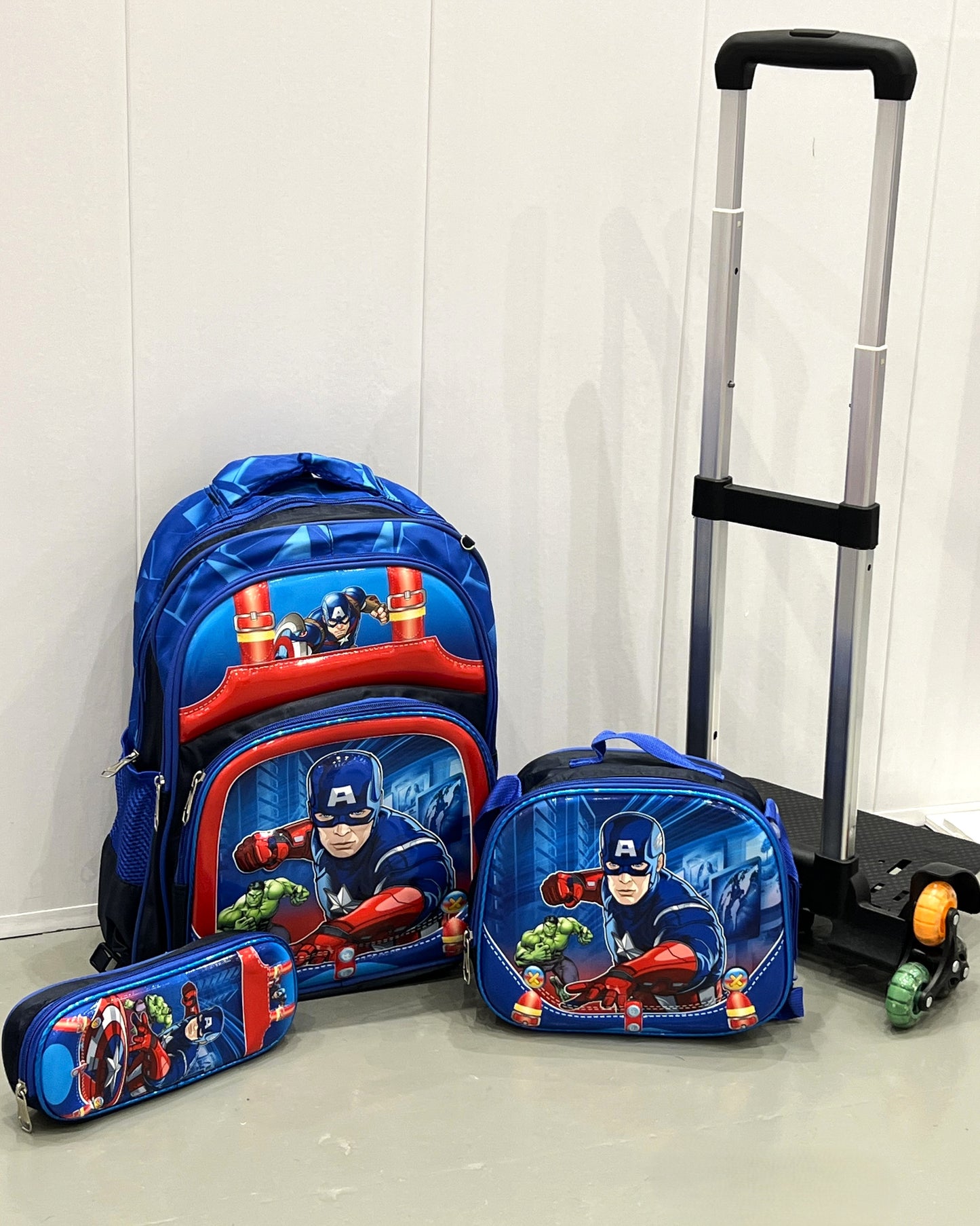 3-in-1 Detachable Trolley Schoolbag Set for Kids – Rolling Backpack with Lunch Bag & Pencil Case - 25-16210-1 Captain