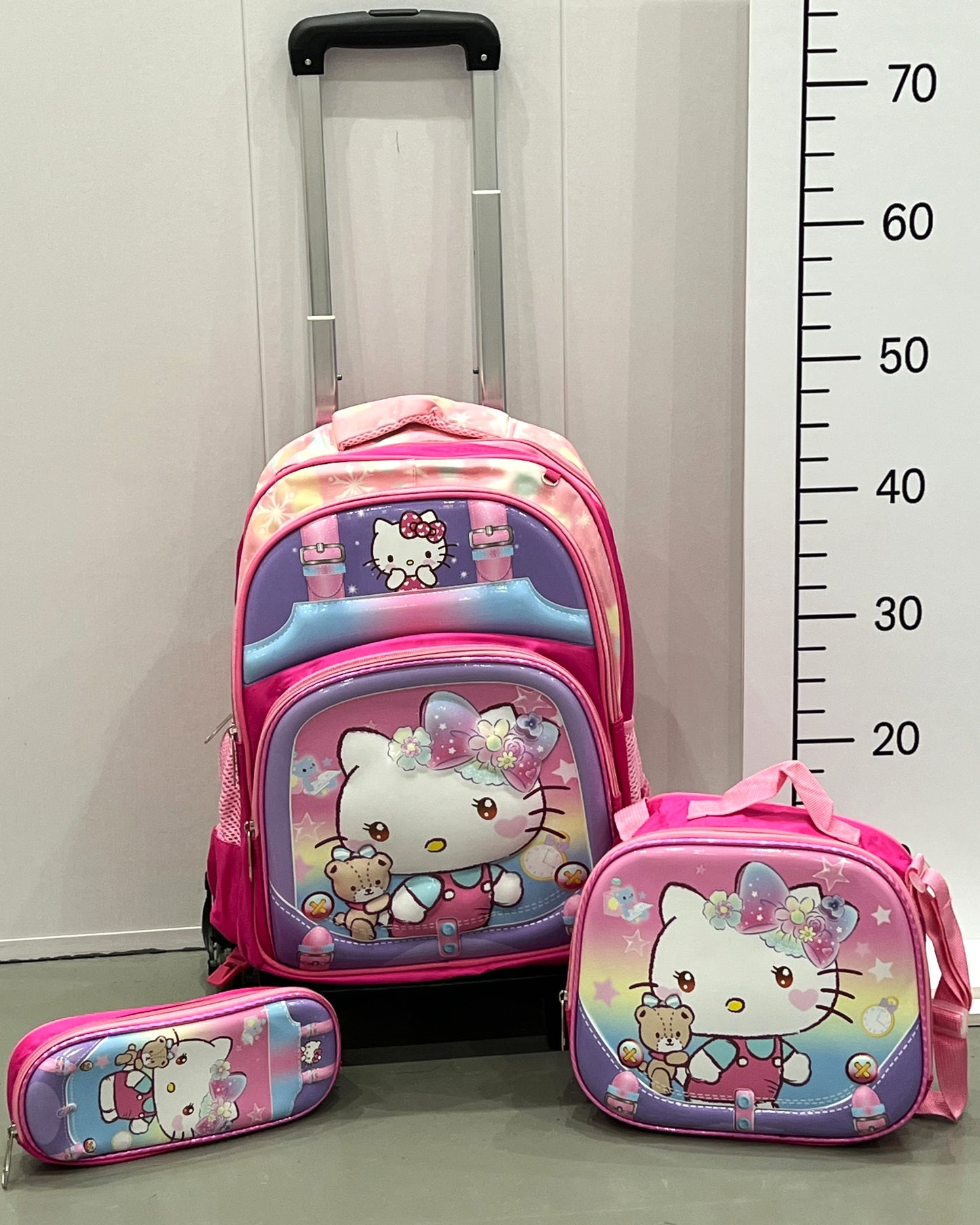 3-in-1 Detachable Trolley Schoolbag Set for Kids – Rolling Backpack with Lunch Bag & Pencil Case - 25-16210-2 Hello