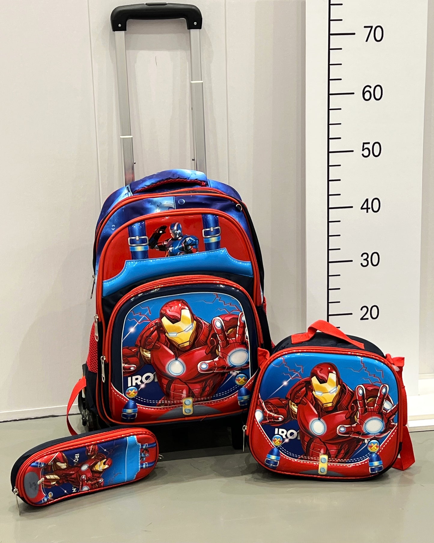 3-in-1 Detachable Trolley Schoolbag Set for Kids – Rolling Backpack with Lunch Bag & Pencil Case - 25-16210-3 Iron