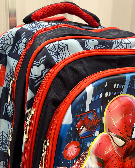 3-in-1 Detachable Trolley Schoolbag Set for Kids – Rolling Backpack with Lunch Bag & Pencil Case - 25-16210-6 Spider
