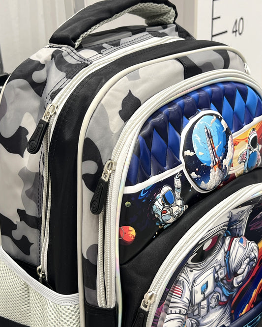 3-in-1 Detachable Trolley Schoolbag Set for Kids – Rolling Backpack with Lunch Bag & Pencil Case - 25-16222-12 Space Adventure