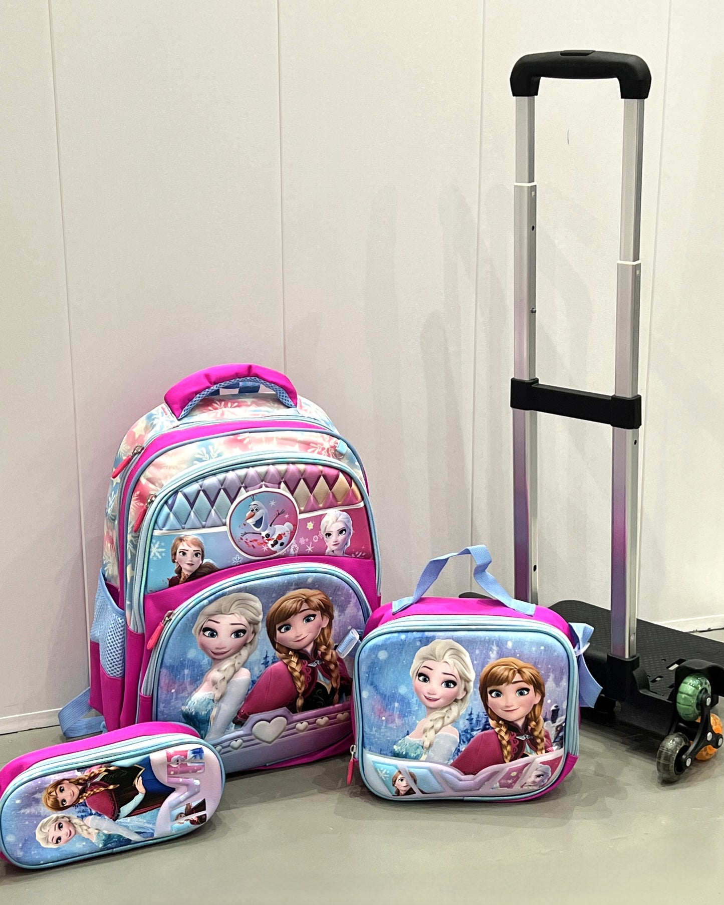 3-in-1 Detachable Trolley Schoolbag Set for Kids – Rolling Backpack with Lunch Bag & Pencil Case - 25-16222-1 Ice Princesses
