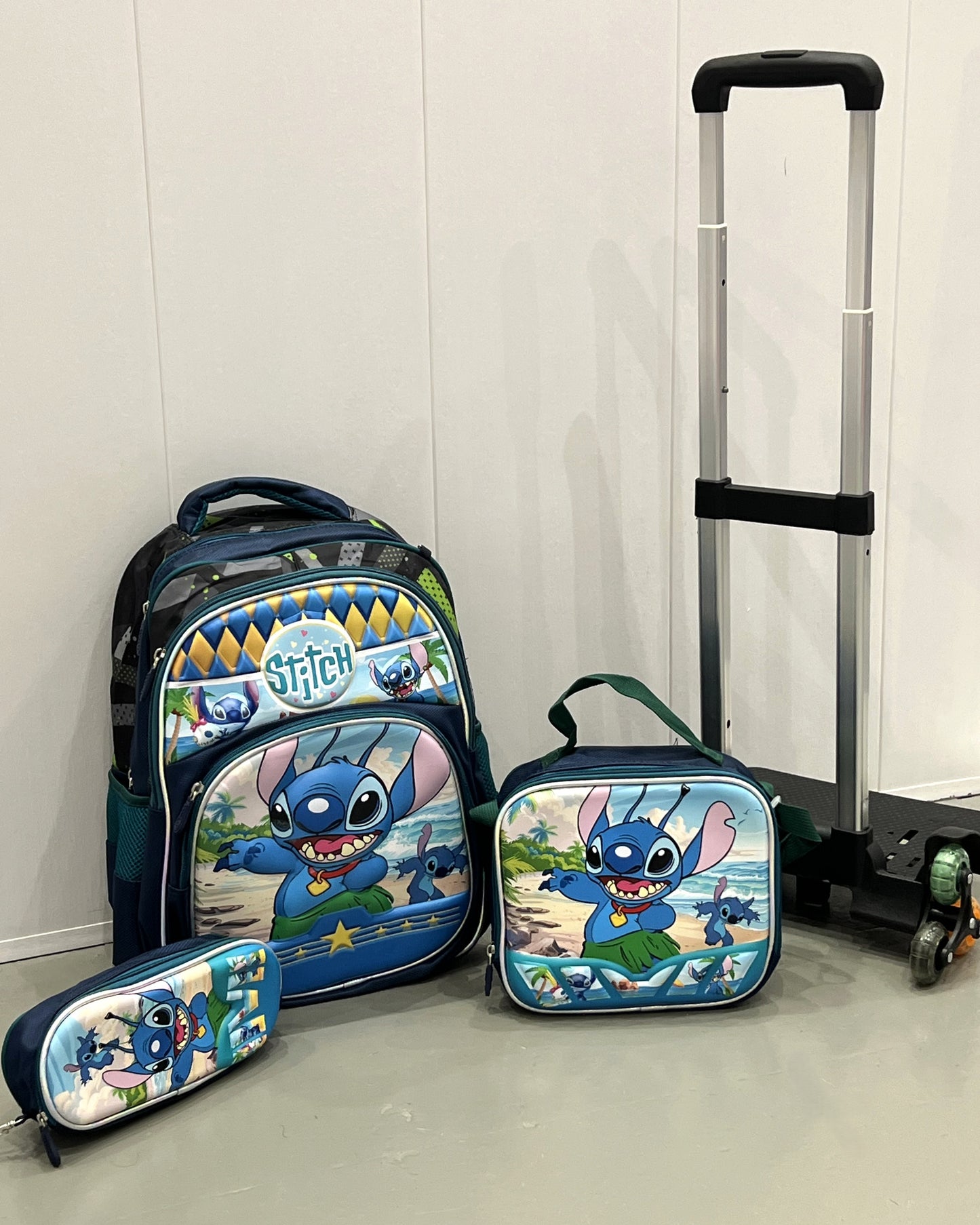 3-in-1 Detachable Trolley Schoolbag Set for Kids – Rolling Backpack with Lunch Bag & Pencil Case - 25-16222-3 Alien Friend