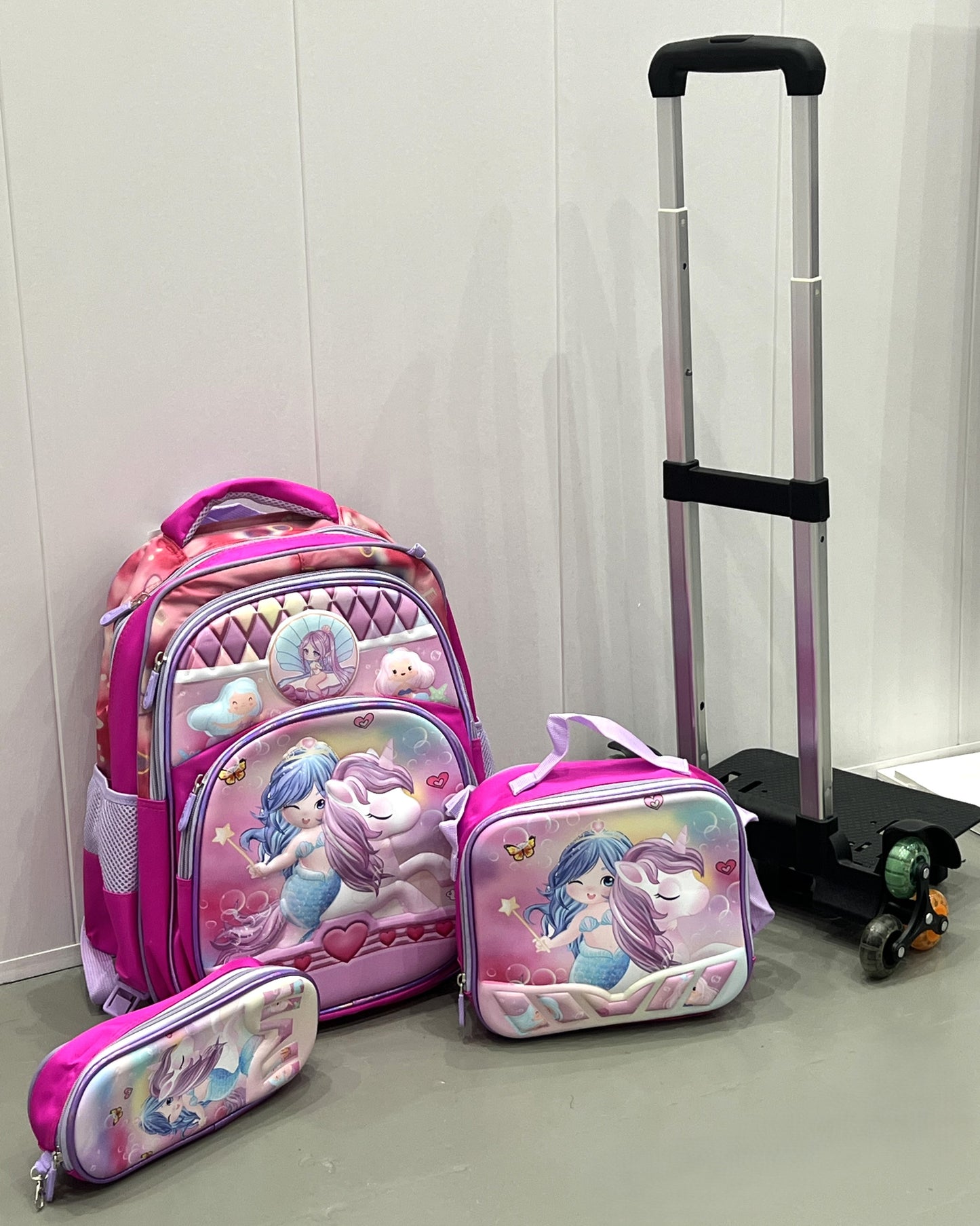 3-in-1 Detachable Trolley Schoolbag Set for Kids – Rolling Backpack with Lunch Bag & Pencil Case - 25-16222-6 Unicorn