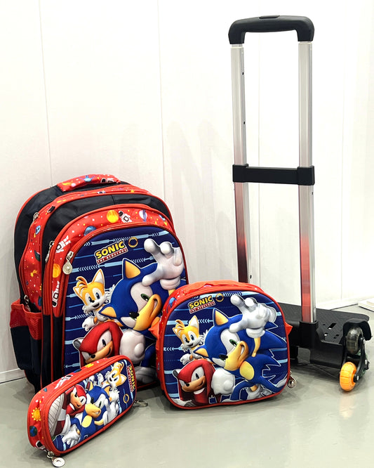 3-in-1 Detachable Trolley Schoolbag Set for Kids – Rolling Backpack with Lunch Bag & Pencil Case - 25-1633-10 Super