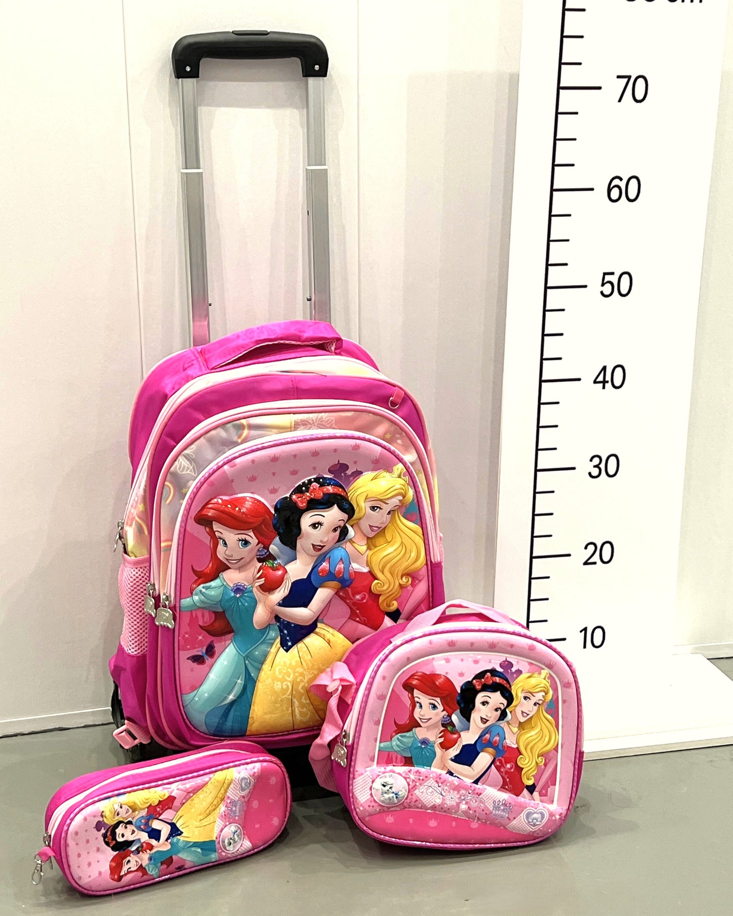 3-in-1 Detachable Trolley Schoolbag Set for Kids – Rolling Backpack with Lunch Bag & Pencil Case - 25-1633-1 Princesses