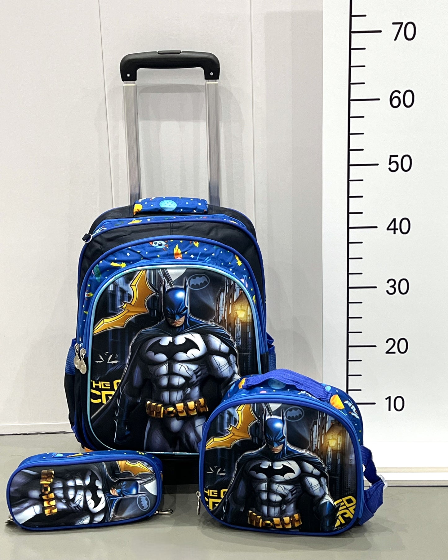 3-in-1 Detachable Trolley Schoolbag Set for Kids – Rolling Backpack with Lunch Bag & Pencil Case - 25-1633-4 Bat