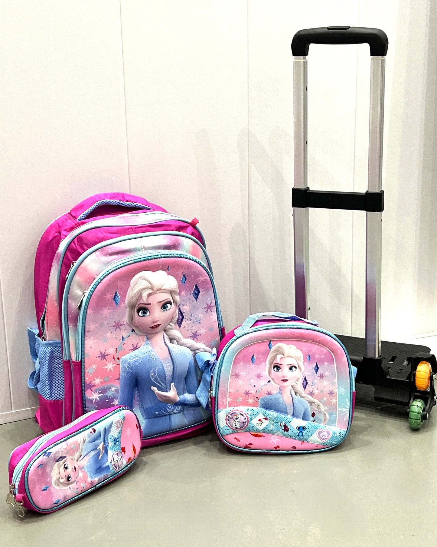3-in-1 Detachable Trolley Schoolbag Set for Kids – Rolling Backpack with Lunch Bag & Pencil Case - 25-1633-6 Ice Princess