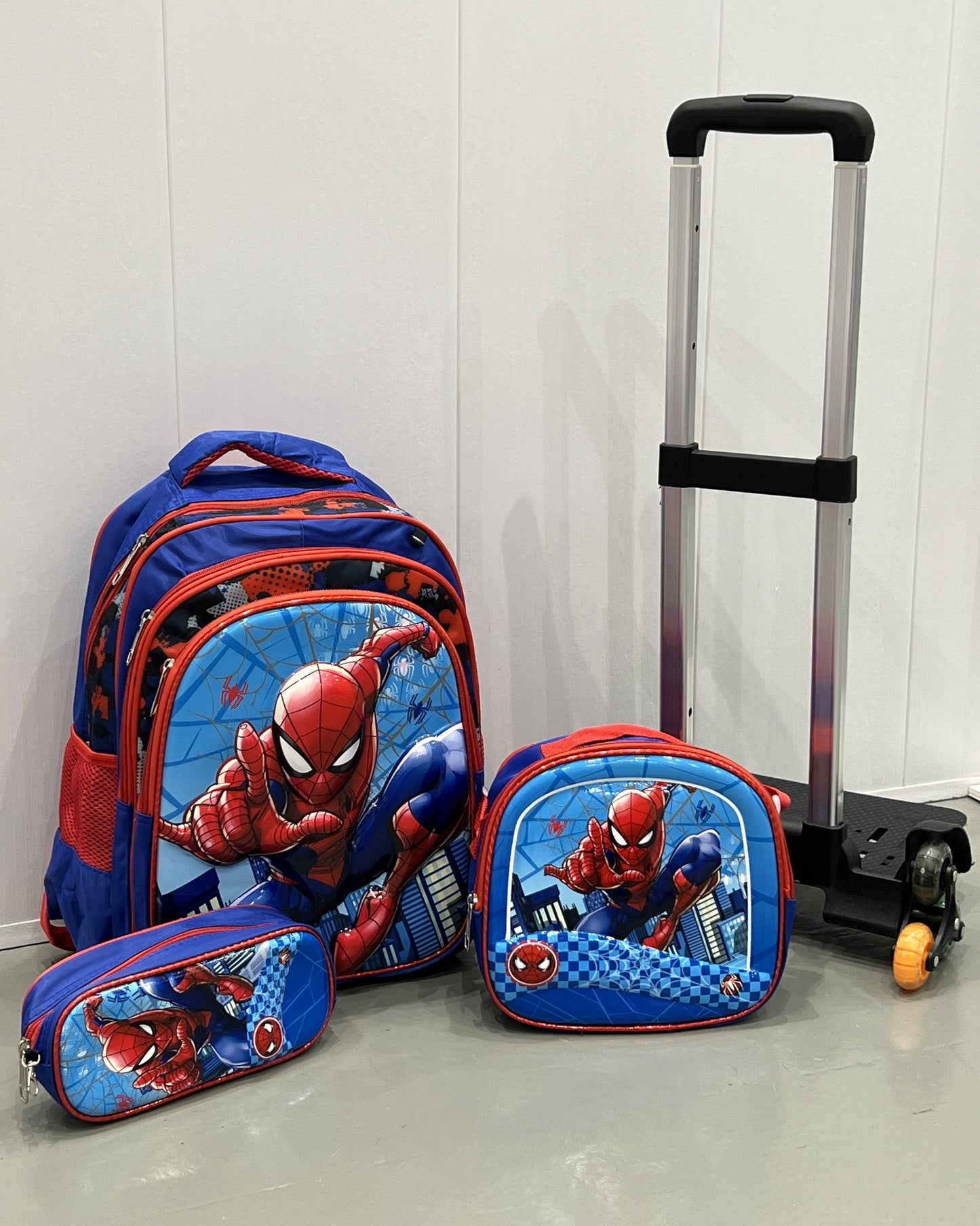 3-in-1 Detachable Trolley Schoolbag Set for Kids – Rolling Backpack with Lunch Bag & Pencil Case - 25-6215-14 Spider