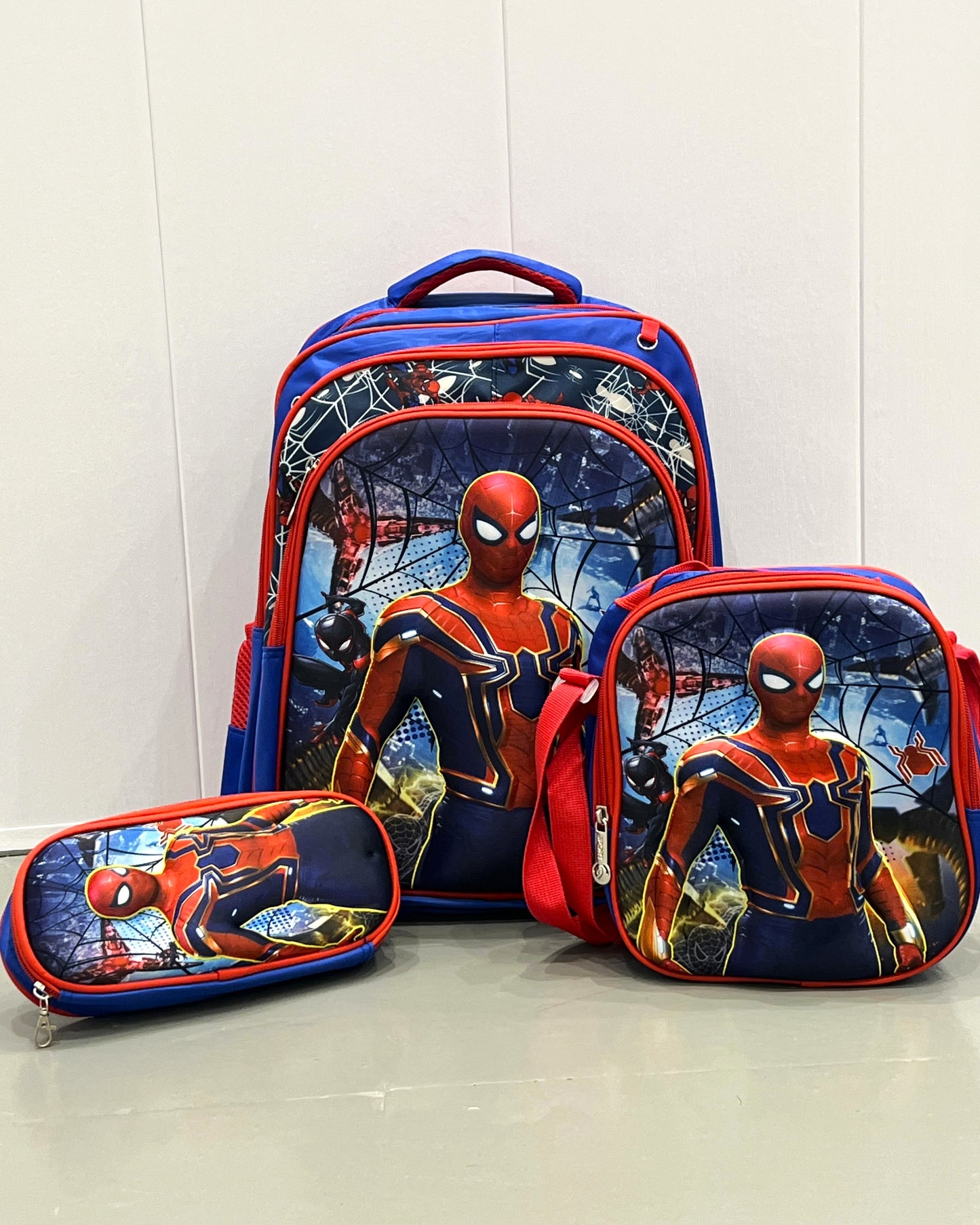 3-in-1 Detachable Trolley Schoolbag Set for Kids – Rolling Backpack with Lunch Bag & Pencil Case - 25-6215-15 Spider