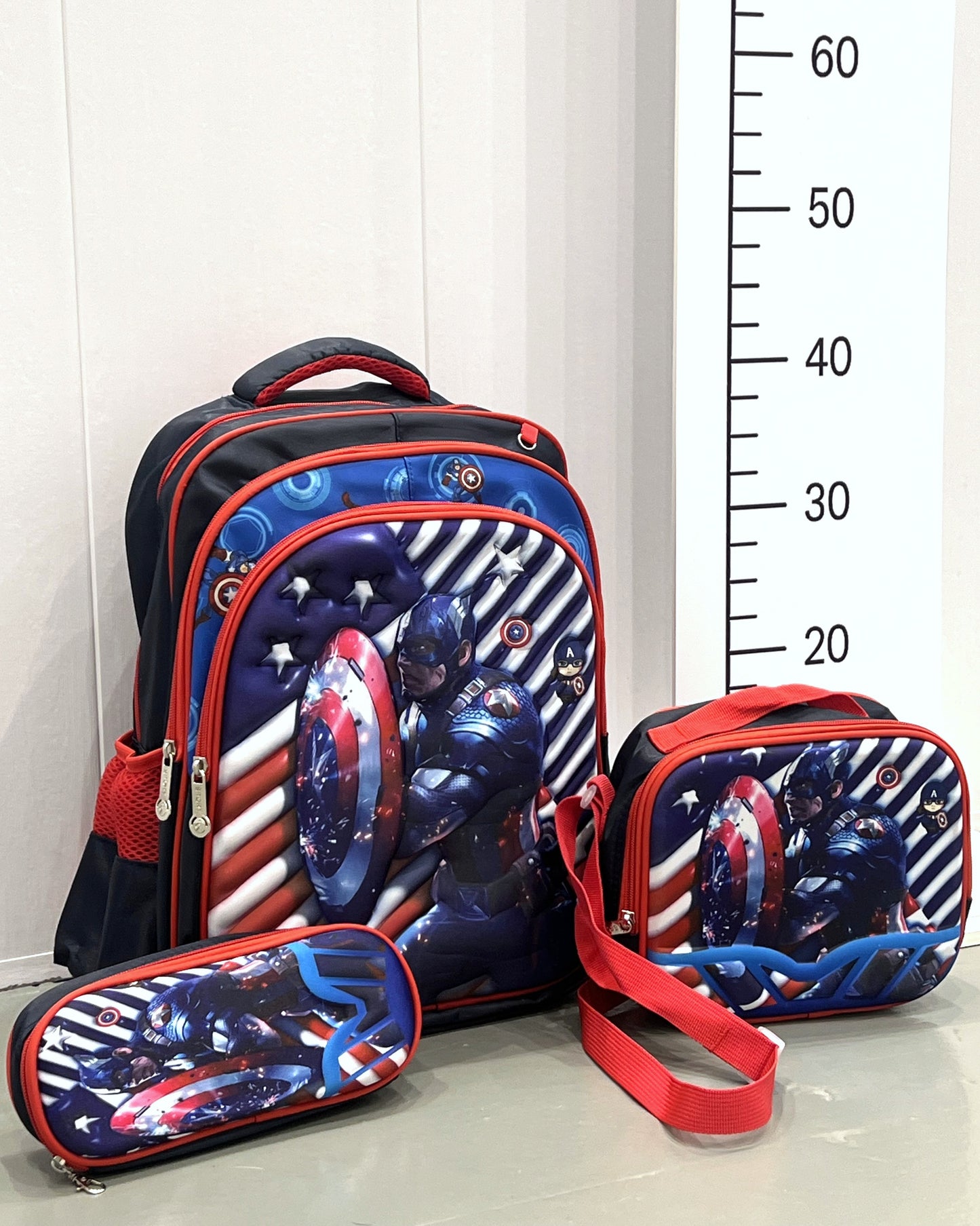 3-in-1 Detachable Trolley Schoolbag Set for Kids – Rolling Backpack with Lunch Bag & Pencil Case - 25-6215-17 Captain Striped