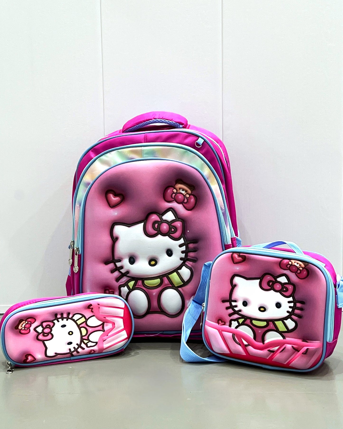 3-in-1 Detachable Trolley Schoolbag Set for Kids – Rolling Backpack with Lunch Bag & Pencil Case - 25-6215-9 Hello Heart