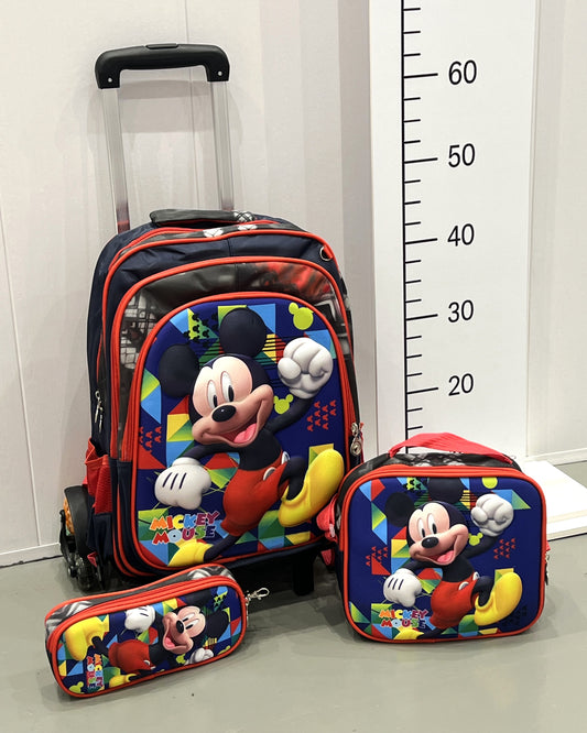 3-in-1 Detachable Trolley Schoolbag Set for Kids – Rolling Backpack with Lunch Bag & Pencil Case - 25-JZ2003-10 Mickey