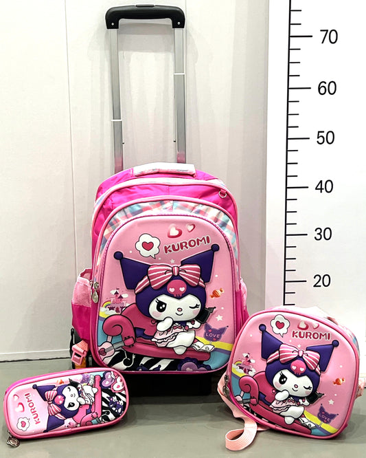 3-in-1 Detachable Trolley Schoolbag Set for Kids – Rolling Backpack with Lunch Bag & Pencil Case - 25-JZ2003-20 Anime