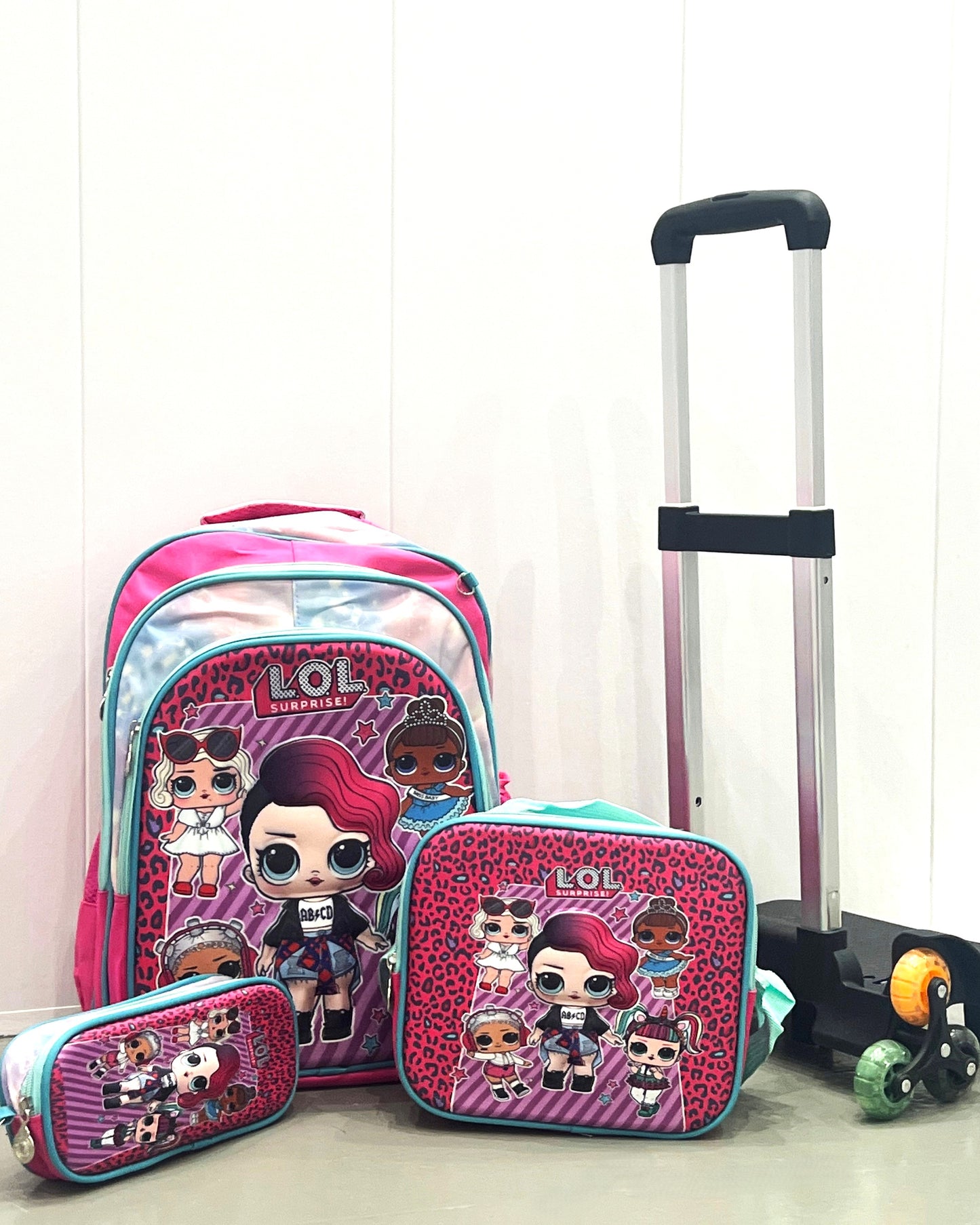 3-in-1 Detachable Trolley Schoolbag Set for Kids – Rolling Backpack with Lunch Bag & Pencil Case - 25-JZ2003-27 Cartoon