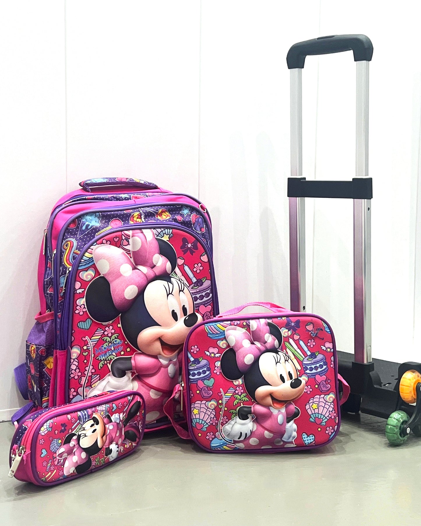3-in-1 Detachable Trolley Schoolbag Set for Kids – Rolling Backpack with Lunch Bag & Pencil Case - 25-JZ2003-29 Minnie