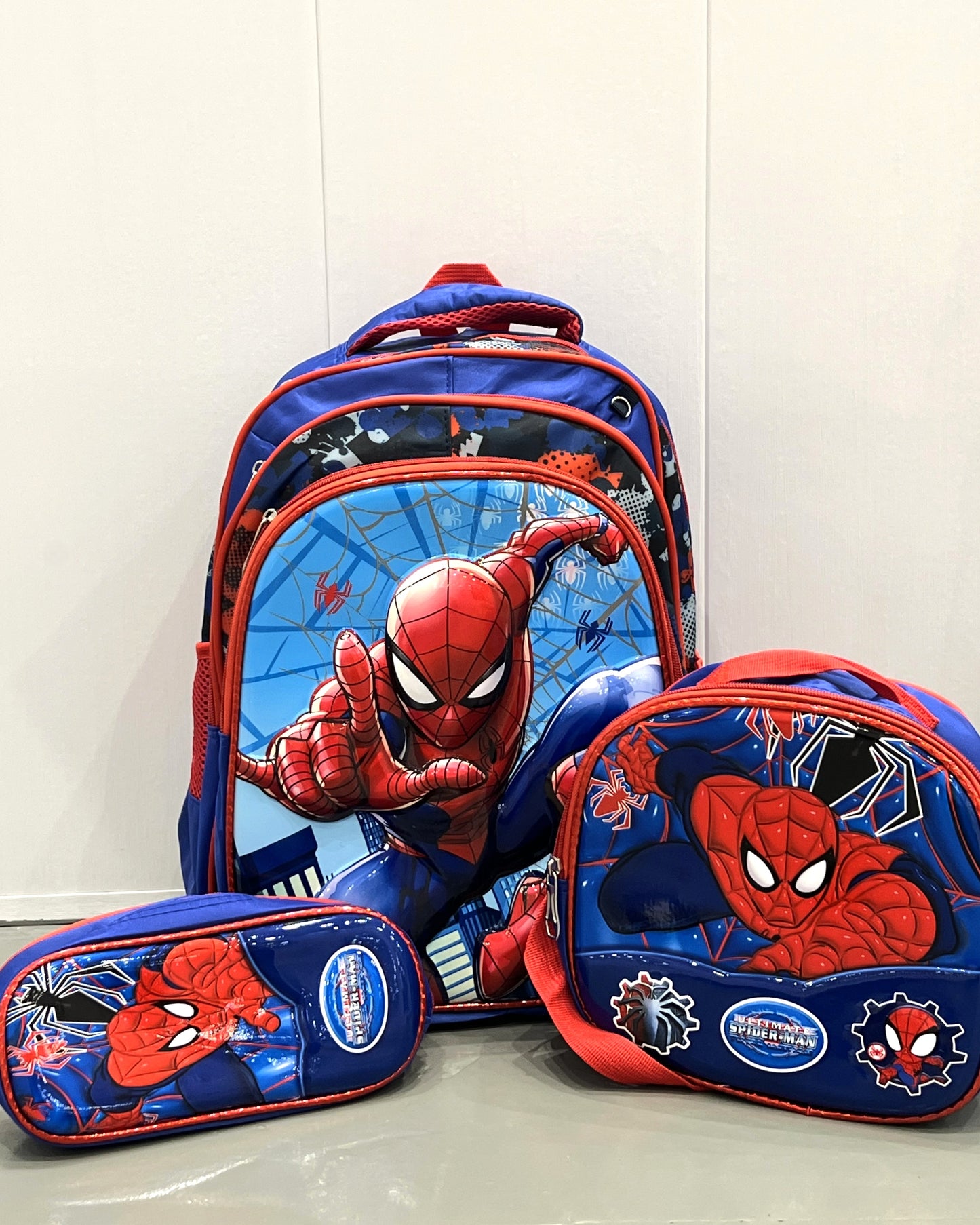 3-in-1 Detachable Trolley Schoolbag Set for Kids – Rolling Backpack with Lunch Bag & Pencil Case - 25-JZ2003-38 Spider Blue