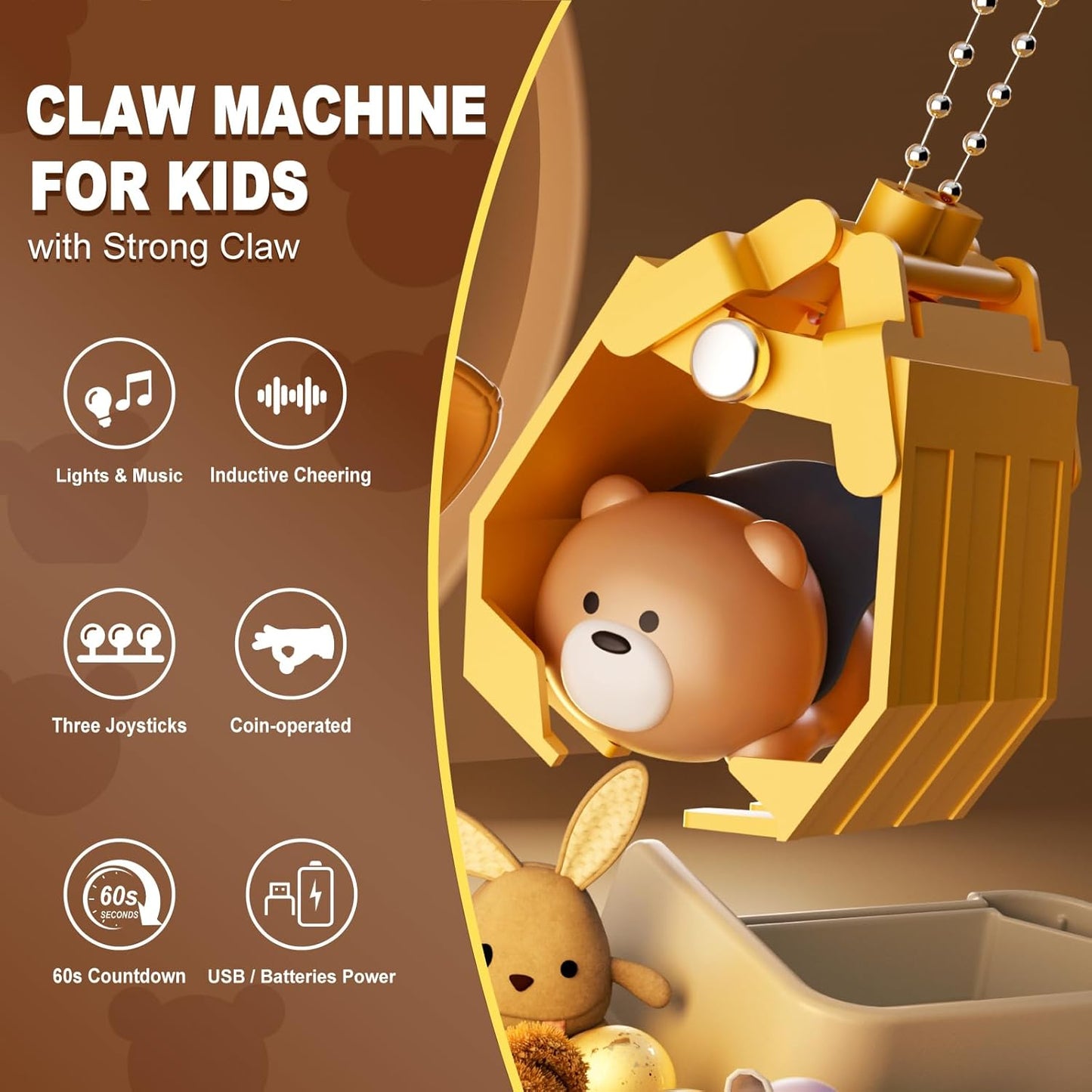 Citygo Mini Claw Machine – Bear Edition | Coin Play, Lights & Music, 60s Timer (Kids Arcade Toy) | C675001 | CityGo
