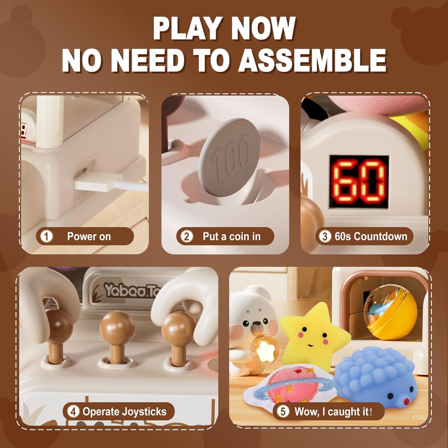 Citygo Mini Claw Machine – Bear Edition | Coin Play, Lights & Music, 60s Timer (Kids Arcade Toy) | C675001 | CityGo