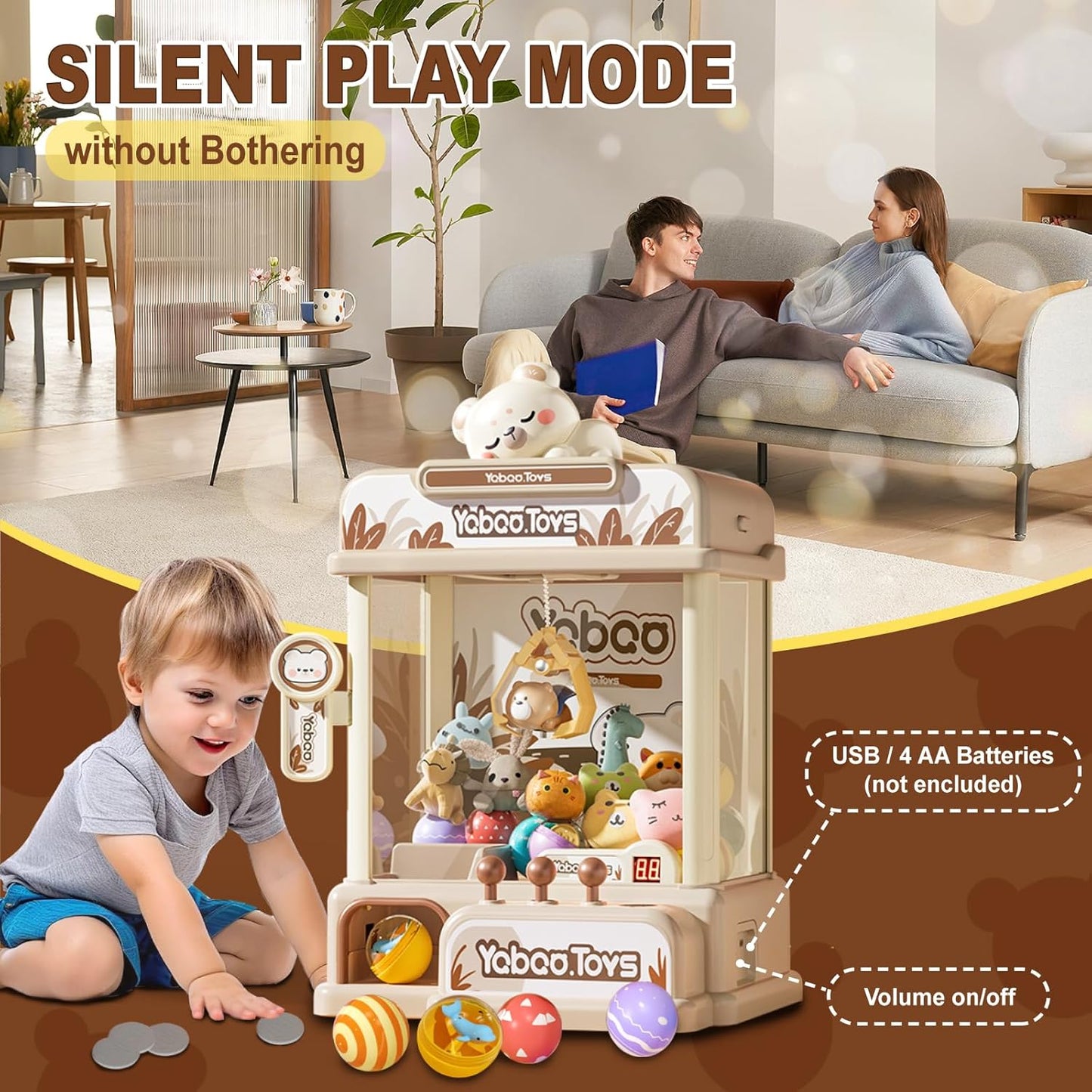 Citygo Mini Claw Machine – Bear Edition | Coin Play, Lights & Music, 60s Timer (Kids Arcade Toy) | C675001 | CityGo